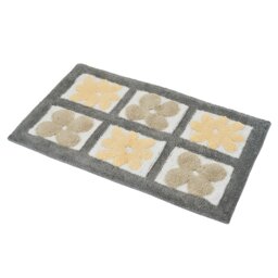 Showerdrape Fiore 100% Cotton Grey & Yellow Floral Anti-Slip Bath Mat 800 x 500mm Grey 1