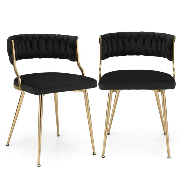 COSTWAY Velvet Dining Chair Set of 2 Upholstered Dining Chairs-Black