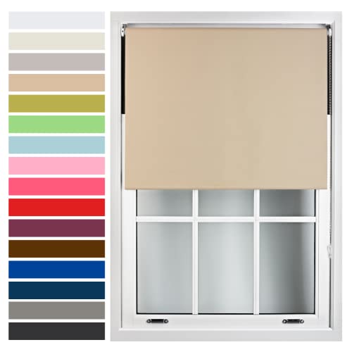 FURNISHED Roller Blind Made to Measure Blackout Fabric with Metal Fittings Easy Fit Brown Cappuccino (W) 150cm x (L) 210cm