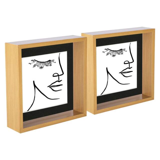 "Nicola Spring 8 x 8"" Deep Photo Frames - Light Wood/Black Mount - 3D Deep Box Picture Frame Display Case (22.5 x 22.5cm) x2"