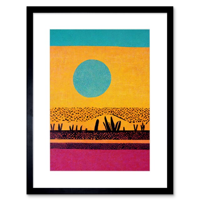 "Desert Roadside Oasis Modern Pop Surreal Landscape 9x7"" Black Framed Wall Art Print"