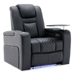 Broadway Cinema Electric Recliner Chair USB Charging LED Base w Tray (Black)
