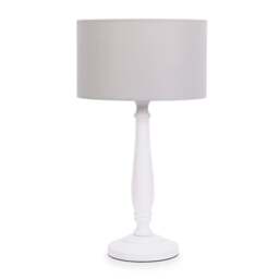 ValueLights Victoria White Wood Table Lamp Grey Shade and Bulb
