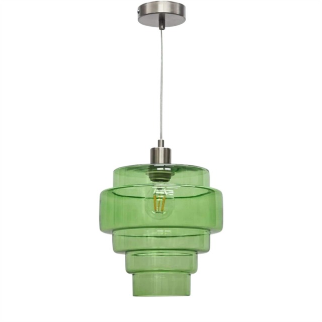 Benson - 5 Tier Green Glass & Satin Nickel Ceiling Pendant Light