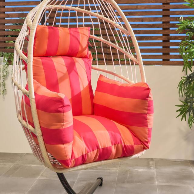 OHS Stripe Egg Chair Cushion Headrest Pillow Outdoor Garden Water Resistant Multi Orange/Pink