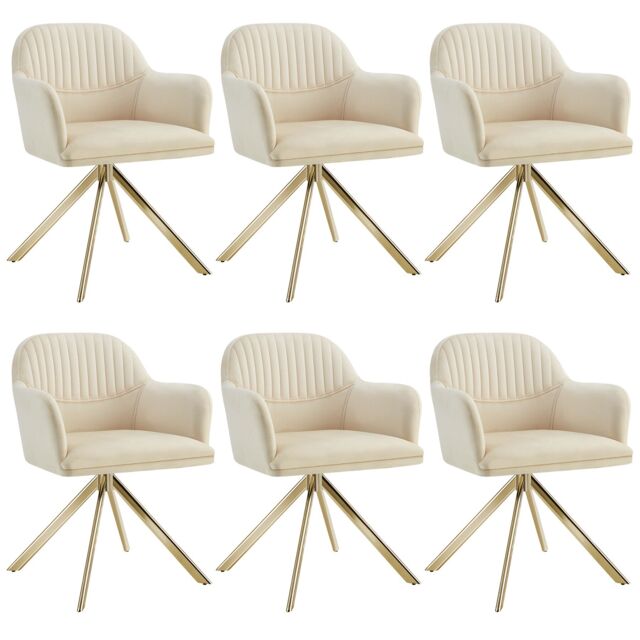 Lounge Armchair Living Room Accent Chair 360 Swivel Slim Steel Legs Velvet Fabric Cream cream/gold 6