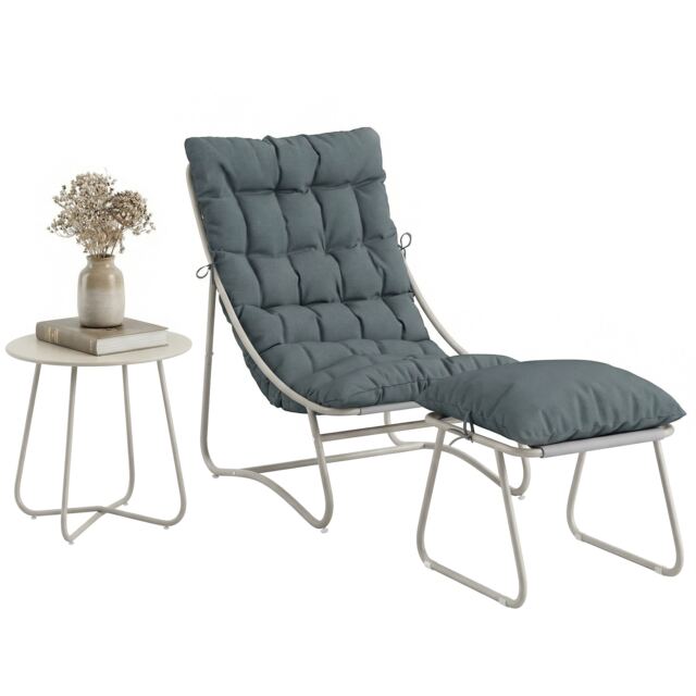 Outsunny 3 Piece Bistro Set, Outdoor Table and Chair Set with Footstool Grey Dark Grey Chair: 62x87x86 cm Table: 46x45 cm Footstool: 45x45x35 cm