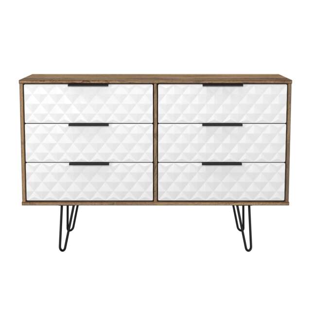 Islay 6 Drawer Wide Chest of Drawers in White Matt & Vintage Oak (Ready Assembled) White White Matt & Vintage Oak