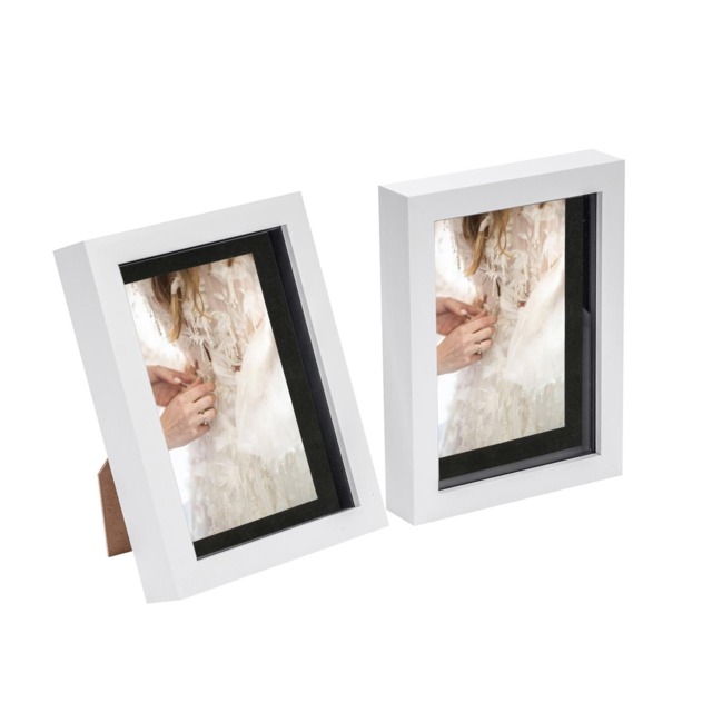 "Nicola Spring 5 x 7"" Photo Frames - White/Black Mount - 3D Picture Frame Box Portrait Display Case (20 x 15.5cm) Set of 2"