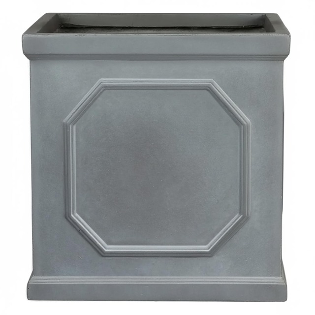 22cm Chelsea Cube Planter, Faux Lead Grey Light Concrete, 11L Frost-Resistant Outdoor Pot with Drainage for Herbs, Lavender or Mini Box Ball