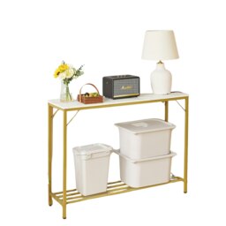 2-Tier Gold Hallway Console Table With Metal Frame Gold Gold