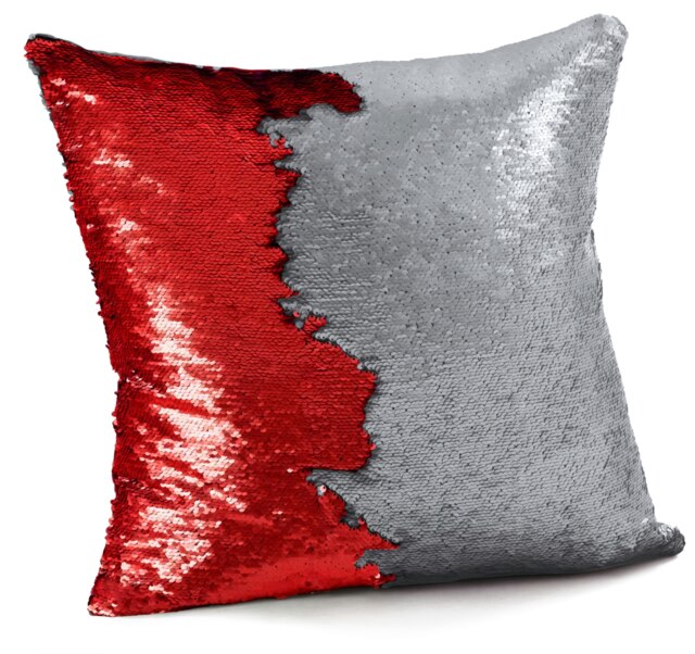 Mermaid Sequins Fun Cushion - 56cm x 56cm Multi Silver / Red