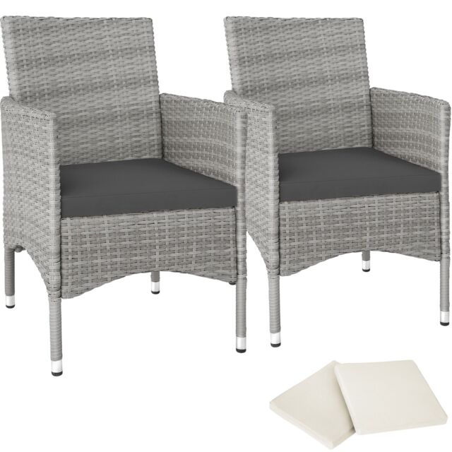 Garden Chair Nantes Set of 2 - weather and UV-resistant, 2 sets of cushion covers Grey light grey/cream 2