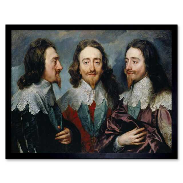 "Painting Van Dyck King Charles I England 12x16"" Framed Wall Art Print"