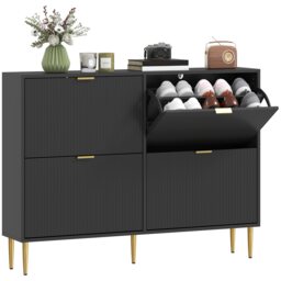 HOMCOM Slim Shoe Storage Cabinet with 4 Flip Drawers for Hallway, Black