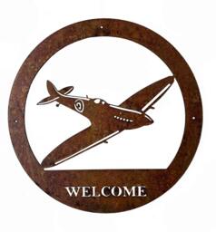 Spitfire Small Wall Art (WA05R) - Steel - W29.5 x H29.5 cm - Bare Metal/Ready to Rust Brown