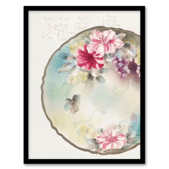 "Vintage Floral Design For Plate Vintage Framed Wall Art Print Noritake 12x16"""