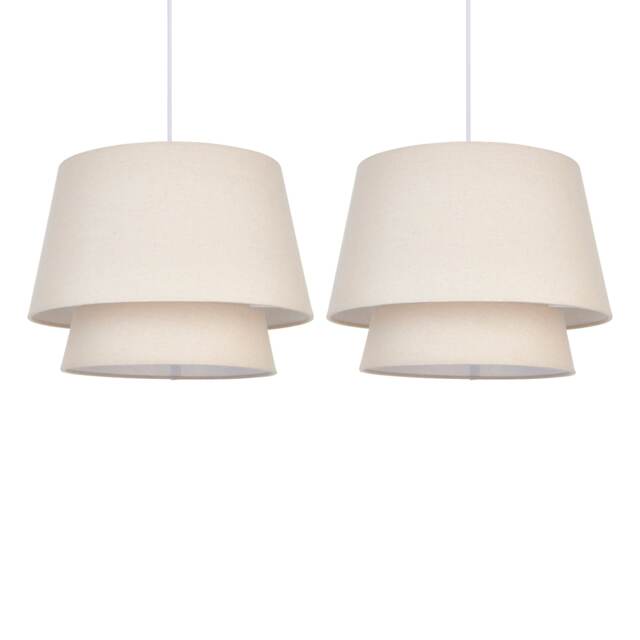 Set of 2 Ambra - Two Tier Natural Linen Fabric Easy Fit Pendant Shades