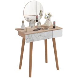 HOMCOM Dressing Table with Drawer and Mirror height adjustable Wooden Oak Color Bedroom Dressing Room Elegant and Durable