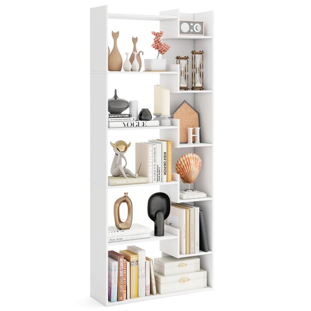 COSTWAY 11 Shelf Bookshelf Wooden Bookcase with 2 Anti Tipping Kits White