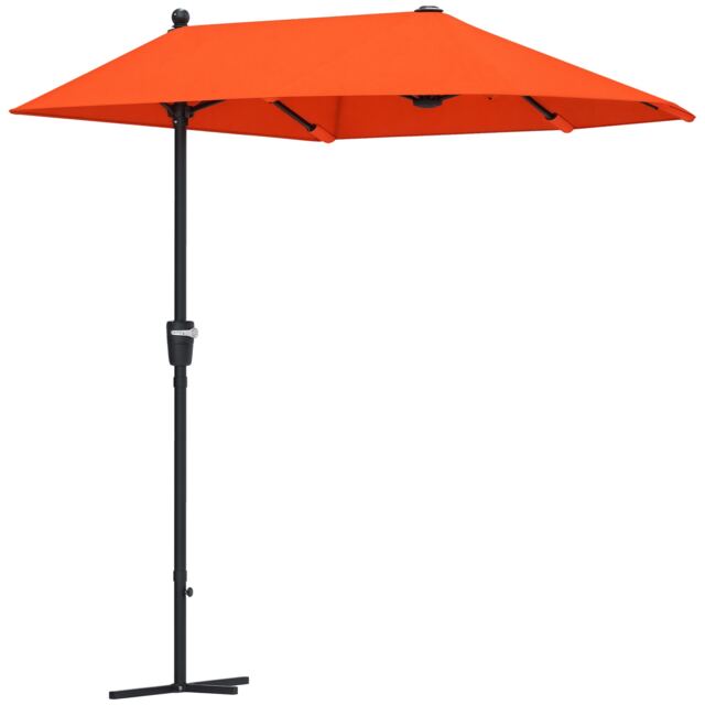 Outsunny 2m Half Parasol Market Umbrella Garden Balcony Parasol with Crank Handle, Cross Base, DoubleSided Canopy, Orange Orange Orange