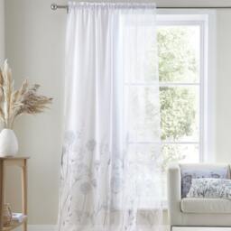Catherine Lansfield Meadowsweet Floral 55x90 Inch Tab Top Voile Curtain Panel White