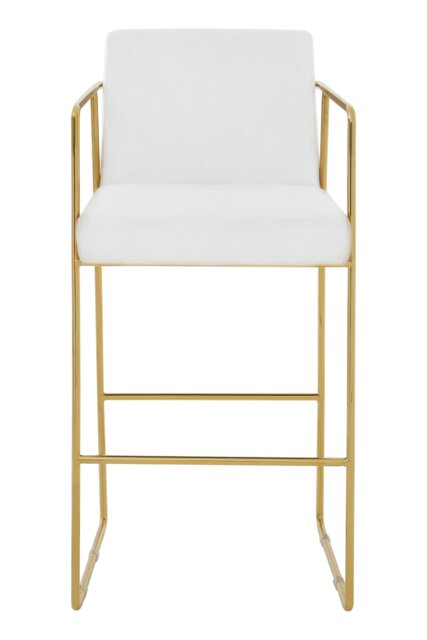 Interiors by Premier White Bar Chair Stool with Back, Gold Frame Sleek Breakfast Bar Stool for Home Bar, Bar Chair with Footrest