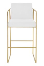 Interiors by Premier White Bar Chair Stool with Back, Gold Frame Sleek Breakfast Bar Stool for Home Bar, Bar Chair with Footrest
