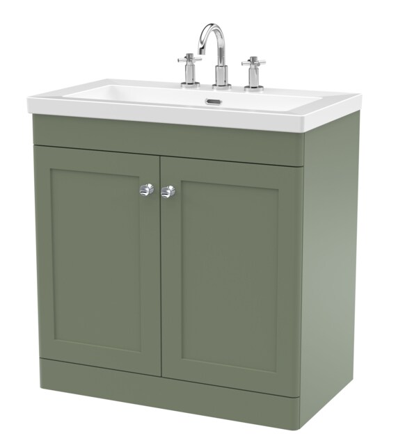 Balterley Swynnerton Traditional 2 Door Floor Standing Vanity Unit with Fireclay Basin, Satin Green, 800mm