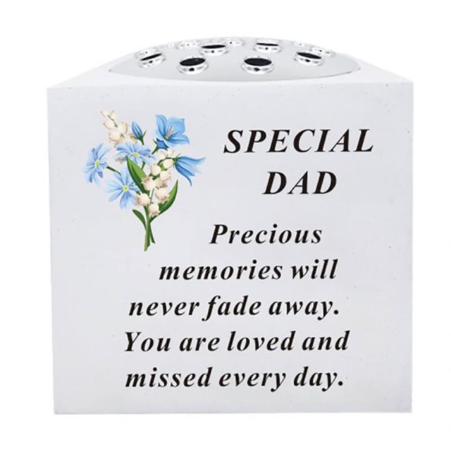 Dad Grave Side Vase Floral Resin Bowl With Chrome Lid Fresh Artificial Flowers Funeral Decoration