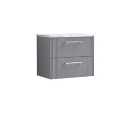 Balterley Partial Fluted 2 Drawer Wall Hung Vanity Unit with Carrera Marble Laminate Worktop Grey Satin Grey 2