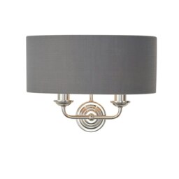 Highclere Shade Wall Lamp Bright Nickel Plate, Charcoal Fabric