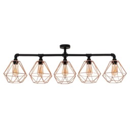 ValueLights Luiggi 5 Way Black Ceiling Bar Diablo Copper Wire Shades and Bulbs