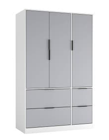 FUJI 3 Door 4 Drawer Wardrobe White White & Grey 117 x 55 x 8.5 1