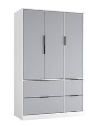 FUJI 3 Door 4 Drawer Wardrobe White White & Grey 117 x 55 x 8.5 1