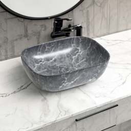 Limoge 7840BM Ceramic Oblong Countertop Basin in Black Marble Effect