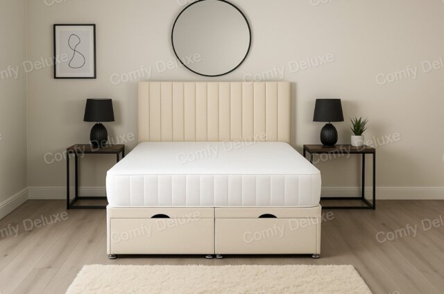 Plush Cream Apollo Velvet 4ft Small Double End Lift Ottoman Divan Bed Set
