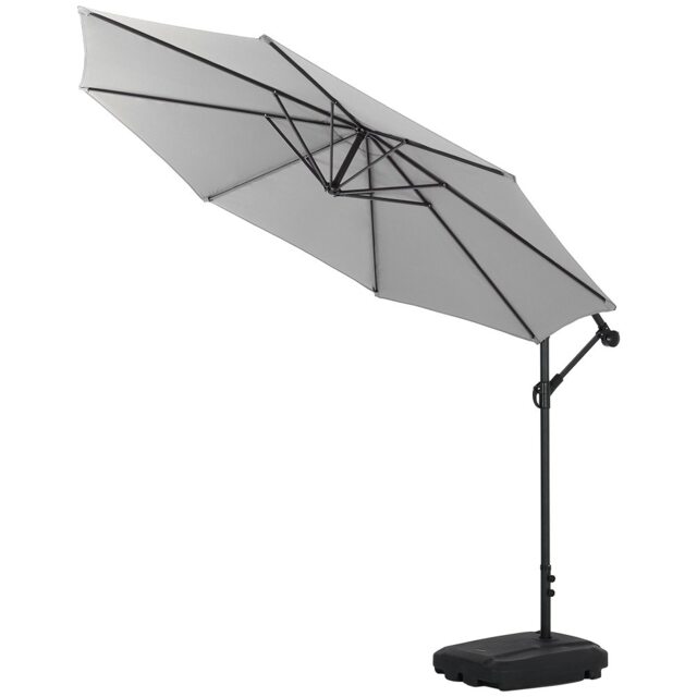 Living and Home 3M Large Banana Cantilever Patio Parasol with Base on Wheels - Light Grey