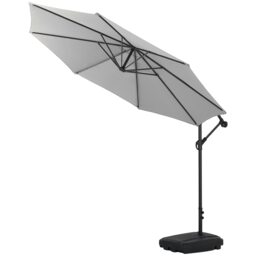 Living and Home 3M Large Banana Cantilever Patio Parasol with Base on Wheels - Light Grey