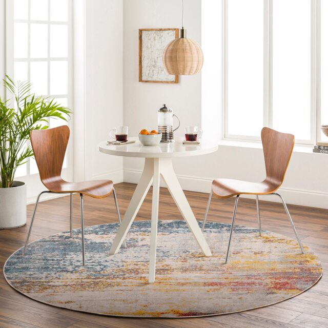 LIVABLISS Ankara-Abstract Modern Marble Round Rug Ø160 cm Grey Blue
