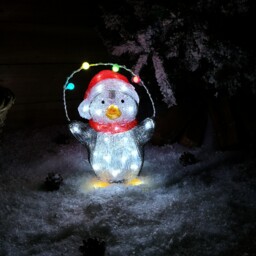 30cm Festive Acrylic Lit Penguin Indoor Outdoor Christmas Decoration with 40 LED