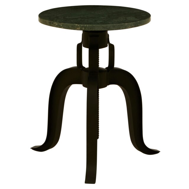 Orsina 3 Leg Bar Stool With Green Marble Top, Plush Black Finish Metallic Counter Seat, Sleek Adjustable Stool