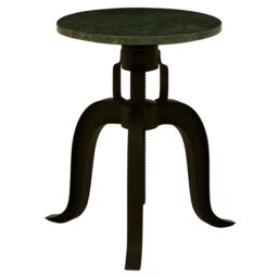 Orsina 3 Leg Bar Stool With Green Marble Top, Plush Black Finish Metallic Counter Seat, Sleek Adjustable Stool