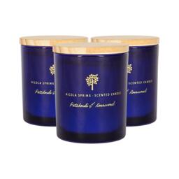 Nicola Spring 3x Patchouli & Rosewood Scented Candles 130g 21h Natural Single Wick Soy Wax Aromatherapy Candle Home Fragrance