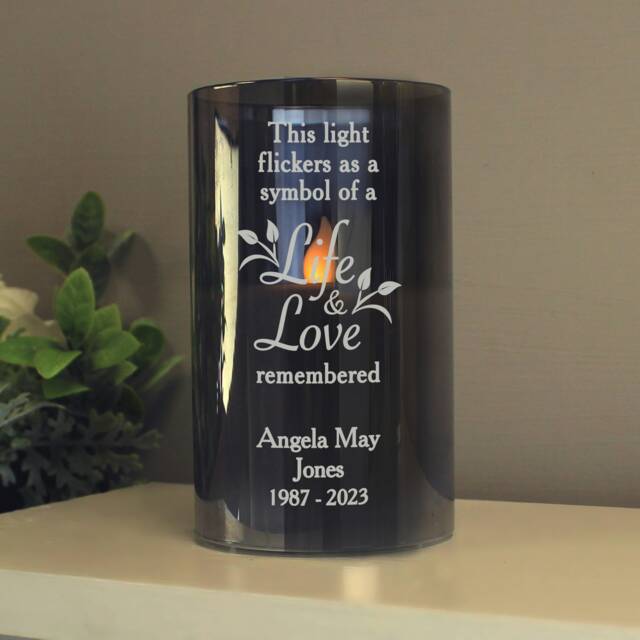 Personalised Life & Love Memorial Smoked LED Candle Cream