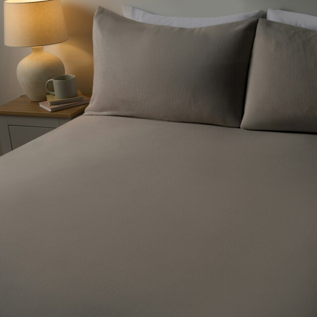 OHS 100% Brushed Cotton Soft Cosy Warm Fleece 25cm Deep Elasticated Fitted Sheet Brown Natural Double