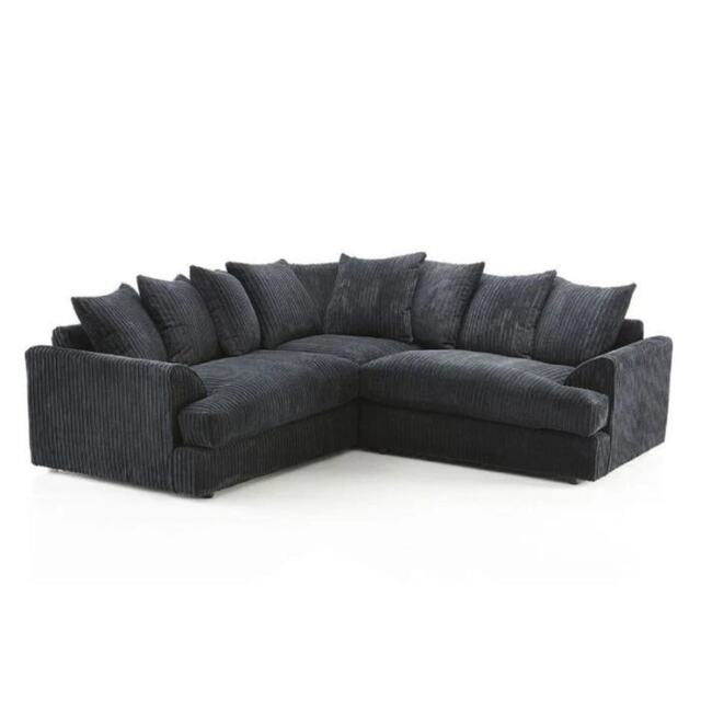 FERGASUN BLACK JUMBO CORD CORNER SOFA SUITE