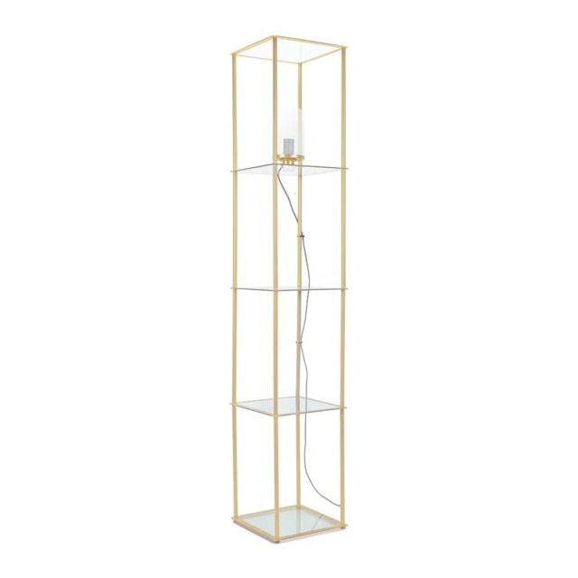 ValueLights Gobie Gold Metal Frame with Glass Storage Shelf Floor Lamp and Bulb