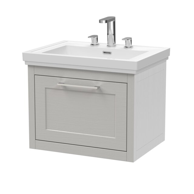 Balterley Traditional Bathroom Wall Hung 1 Drawer Vanity Unit and 3 Tap Hole Fireclay Basin Grey Earl's Grey