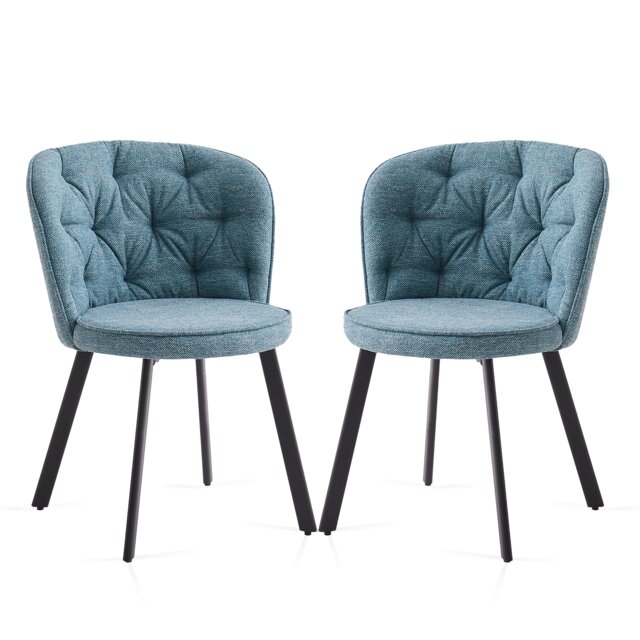 Modern Set of 2 Dining Chairs with Blended Woven Fabric and Metal Legs